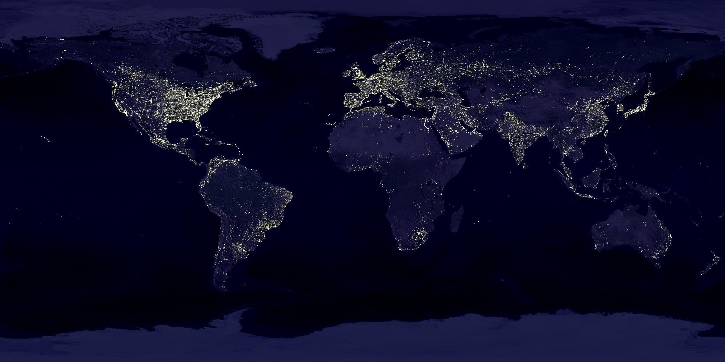 Aerial view of world at night